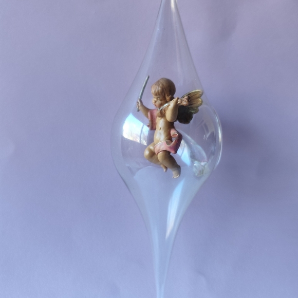 Roman Fontanini Hand Blown Glass Angel Hanging Christmas Ornament 8 1/2" Vintage - Picture 3 of 6